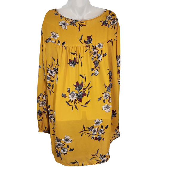 Torrid Womens Top Size 3X Yellow Floral Georgette Keyhole Blouse Long Sleeve - Picture 2 of 9